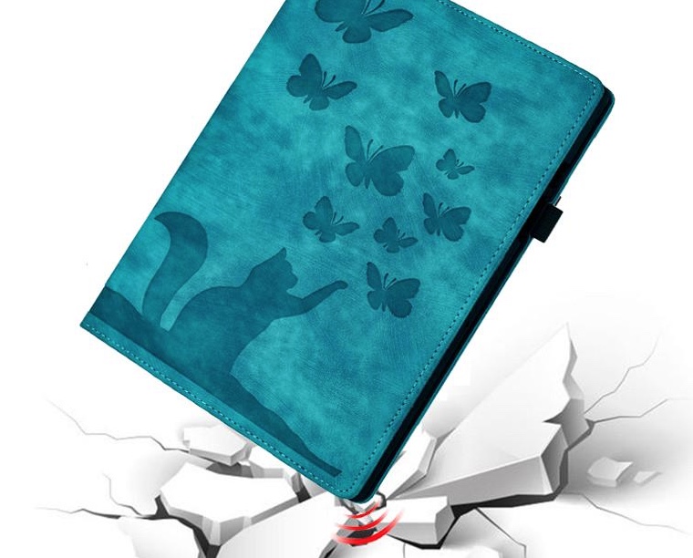 Bescherm-Etui Hoes Map voor  Apple iPad Mini 6 - Mini 7 - Kat en Vlinders - Groen