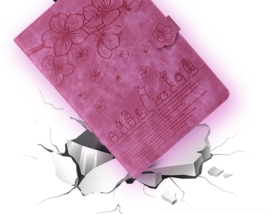 Luxe Bescherm-Etui Hoes Map voor Xiaomi Pad 7 - Pad 7 PRO - Pad 8 - Pad 8 Pro -     Bloemen en Kat -  Roze
