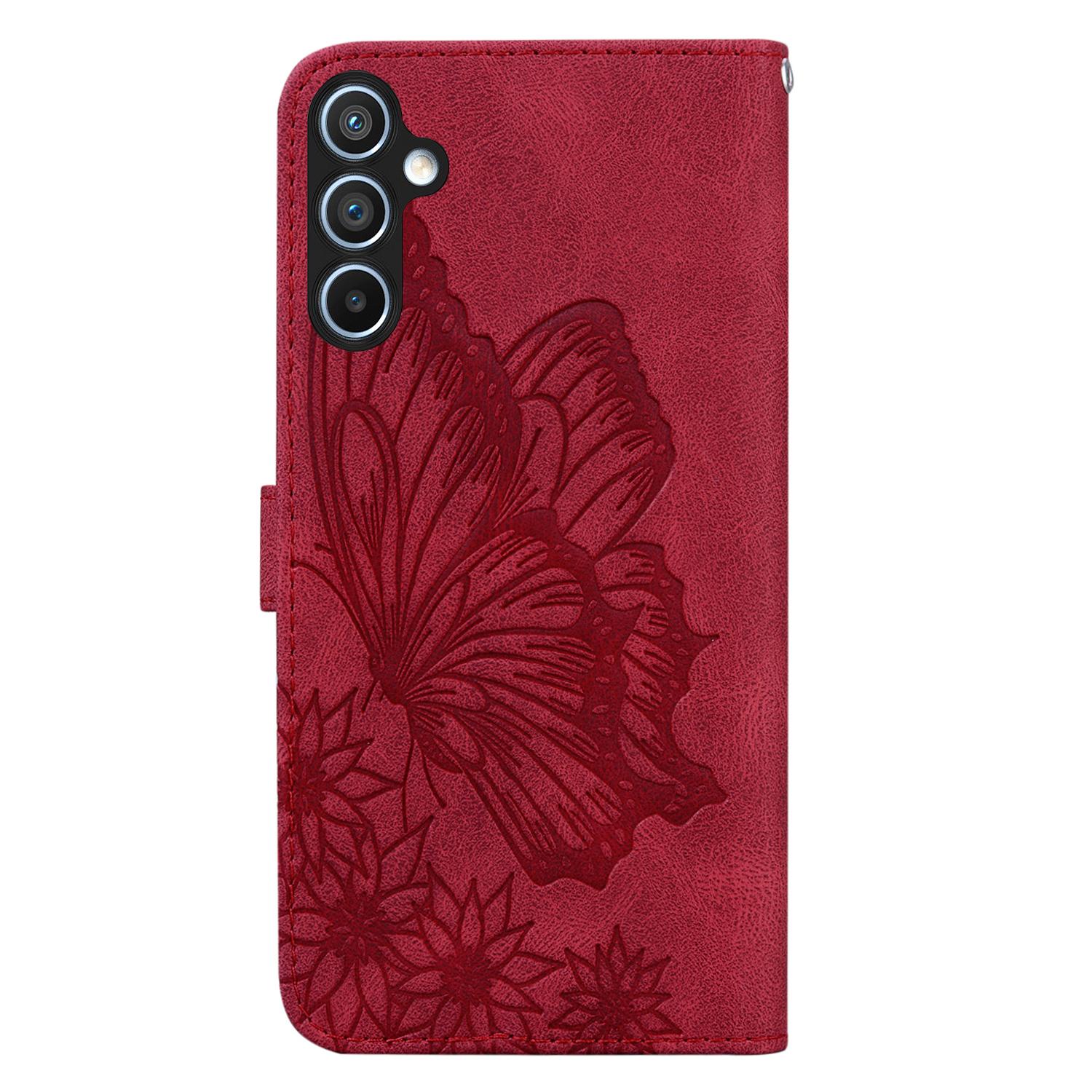 BoekCover Etui Hoes voor Samsung Galaxy A36 - A56  -  Rood -  Vlinder  - Reliëf