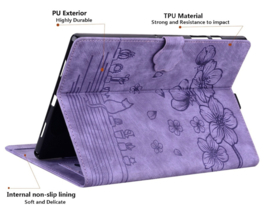 Luxe Bescherm-Etui Hoes Map voor iPad Mini 6 - Mini 7   -    Bloemen en Kat -  Paars