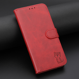 Luxe BookCover Hoes Etui voor Apple iPhone 16e   -  Cartoon Cats  -  Rood   - Reliëf