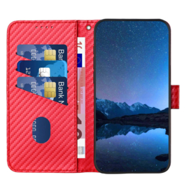 Carbon Boek Bescherm-Etui Hoes voor Samsung Galaxy A35  -  Rood