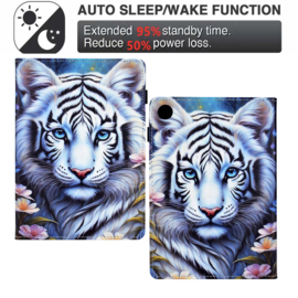 Luxe Bescherm-Etui Hoes Map voor Samsung Galaxy Tab A9 Plus  - 11    "Sneeuw Tijger"   Wit
