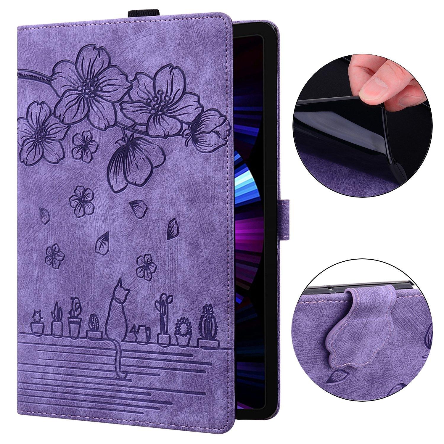 Bescherm-Etui Hoes Map voor Xiaomi Redmi Pad 2 - 11  -   Bloemen en Kat -  Paars
