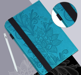 Bescherm-Etui Hoes Map voor Samsung Galaxy Tab A9 Plus - 11 -   Bloem Reliëf - Groen/Blauw