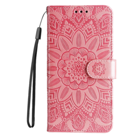 BookCover Hoes Etui voor Samsung Galaxy A55  -  Roze  - Bloem-Motief in Reliëf