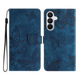 BoekCover Hoes Etui voor Samsung Galaxy A37 - A36 - A56 -  Blauw  -  Vlinders -  Reliëf