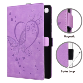 Luxe Bescherm-Etui Hoes Map voor Samsung Galaxy Tab A9 Plus  -  11"  -    Hart en Vlinder  - Paars