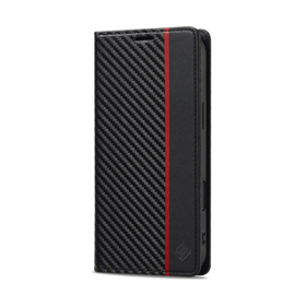Luxe BookCover Hoes Etui voor iPhone 16  -  Zwart-Rood-Carbon