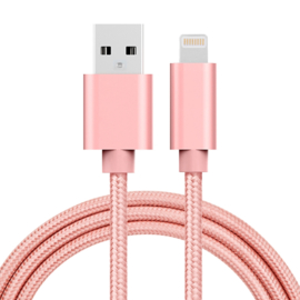 Luxe Metalen Lightning Oplader - Data USB Kabel voor iPhone - iPad  100cm. Roze