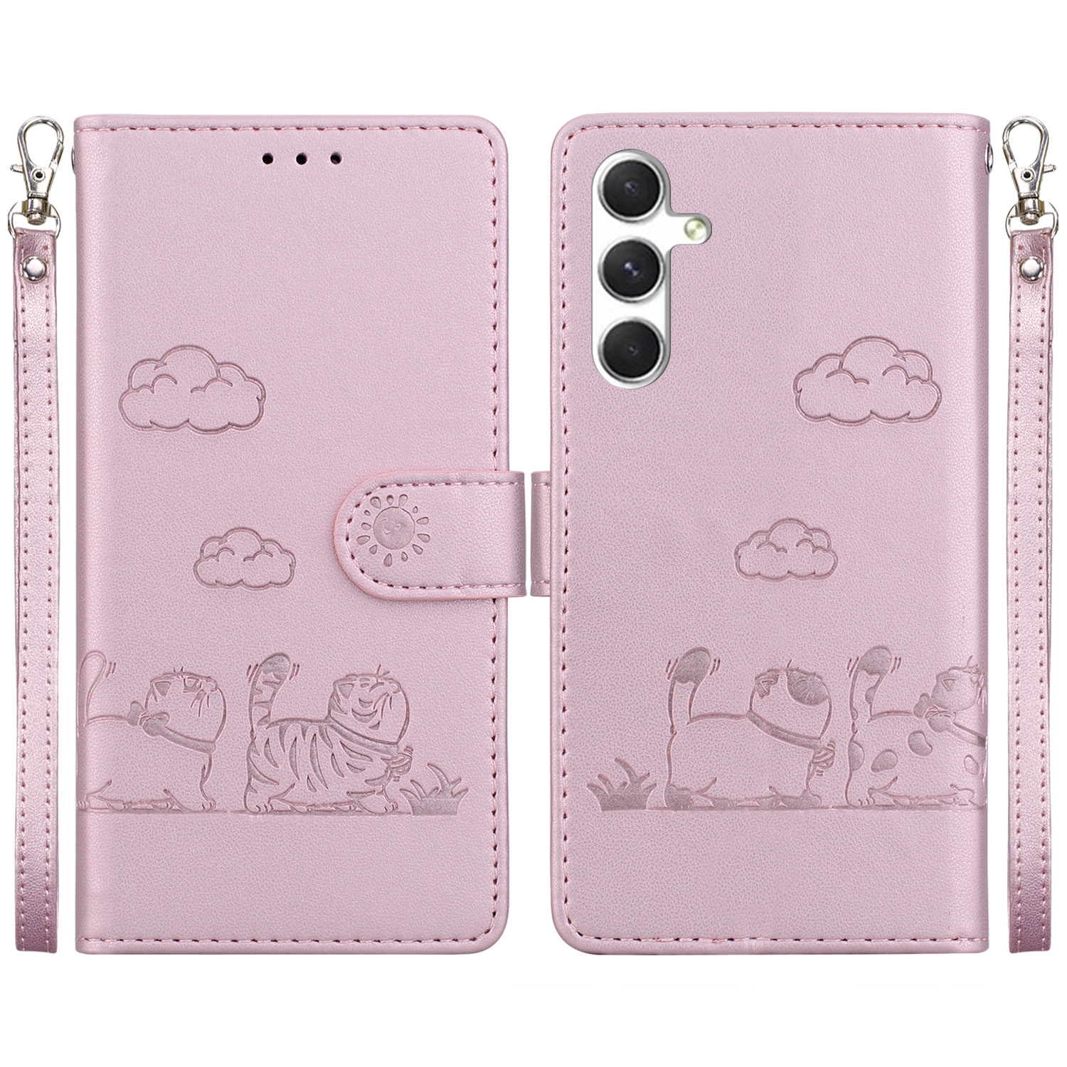 BookCover Hoes Etui voor Samsung Galaxy S24 - S25  -  Roze  - Cartoon Cats   - Kat - Reliëf