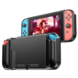 TPU Bescherm Hoes Skin voor Nintendo Switch  - Zwart-Carbon