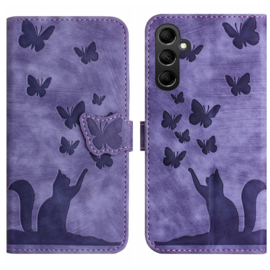 BookCover Hoes Etui voor Samsung Galaxy A16 - A26  -  Vlinders en Kat  - Paars  - Reliëf