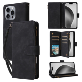 Portemonnee - Etui  Tas voor iPhone 16 Pro Max  - Met Schouder - Draagkoord -  Zwart - A3296