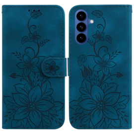 BoekCover Etui Hoes voor Samsung Galaxy S26  -  Blauw   -  Lelie  - Reliëf
