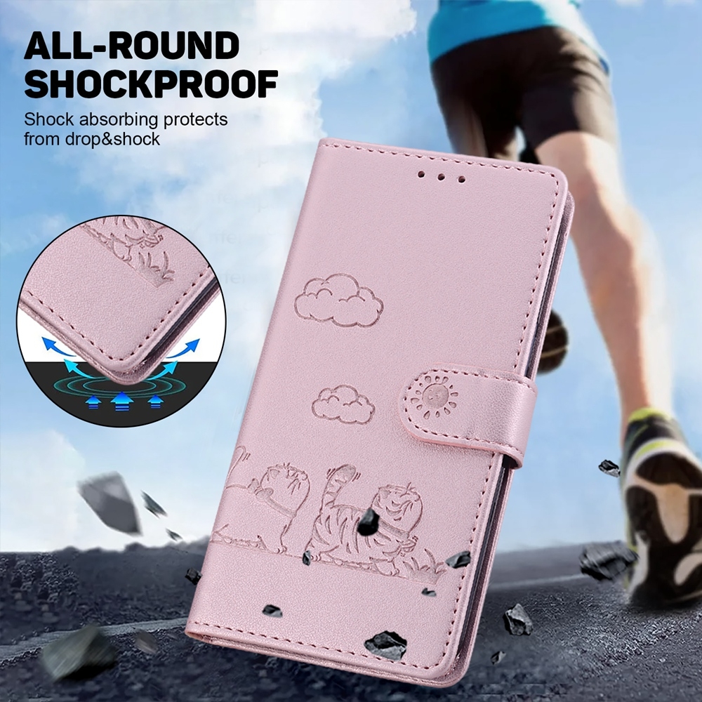 BookCover Hoes Etui voor Samsung Galaxy A56 - A36  -  Cartoon Cats  - Roze   - Reliëf