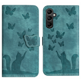 BookCover Etui Hoes voor Samsung Galaxy S24  - S25 - Groen  - Vlinders en Kat - Reliëf