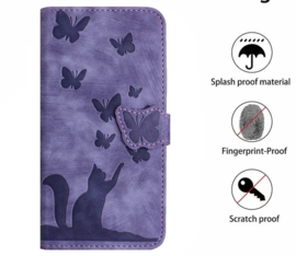 BookCover Hoes Etui voor Samsung Galaxy A16 - A26  -  Vlinders en Kat  - Paars  - Reliëf