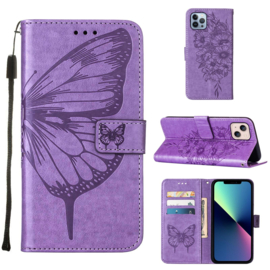 PU BookCover Hoes Etui voor iPhone 15    Paars   Vlinder - Bloem Motief
