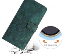 BoekCover Hoes Etui voor Samsung Galaxy A37 - A36 - A56 -  Groen  -  Vlinders -  Reliëf