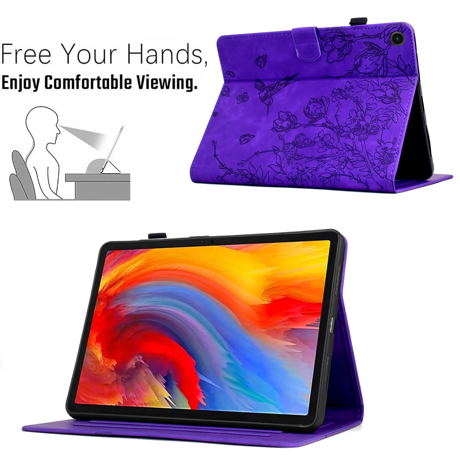 Luxe Bescherm-Etui Hoes Map voor Samsung Galaxy Tab A9 Plus  - 11    "Kolibrie"   Paars