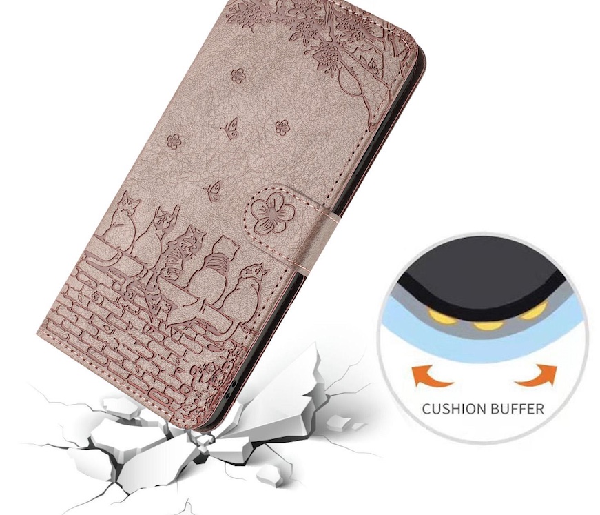 BookCover Hoes Etui voor Samsung Galaxy A56 - A36  -  Grijs  - Katten op Muurtje - Reliëf