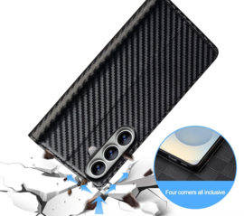 Luxe BoekCover Hoes Etui voor Samsung Galaxy S26 PLUS -   Zwart   -  Rood  -  Carbon