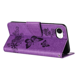 PU BookCover Hoes Etui voor Apple iPhone 16e  -  Vlinders - Paars