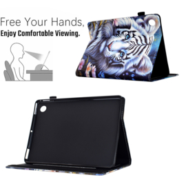 Luxe Bescherm-Etui Hoes Map voor Samsung Galaxy Tab A9 Plus  - 11    "Sneeuw Tijger"   Wit