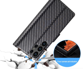Luxe BoekCover Hoes Etui voor Samsung Galaxy S26 ULTRA -   Zwart   -  Rood  -  Carbon