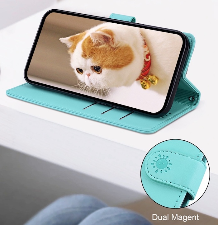 BookCover Hoes Etui voor Samsung Galaxy S24 - S25  -  Mint-Groen  - Cartoon Cats   - Kat - Reliëf