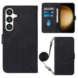 Hoes - Etui - Tas voor Samsung Galaxy S24 FE  - Met Schouder - Draagkoord -  Zwart