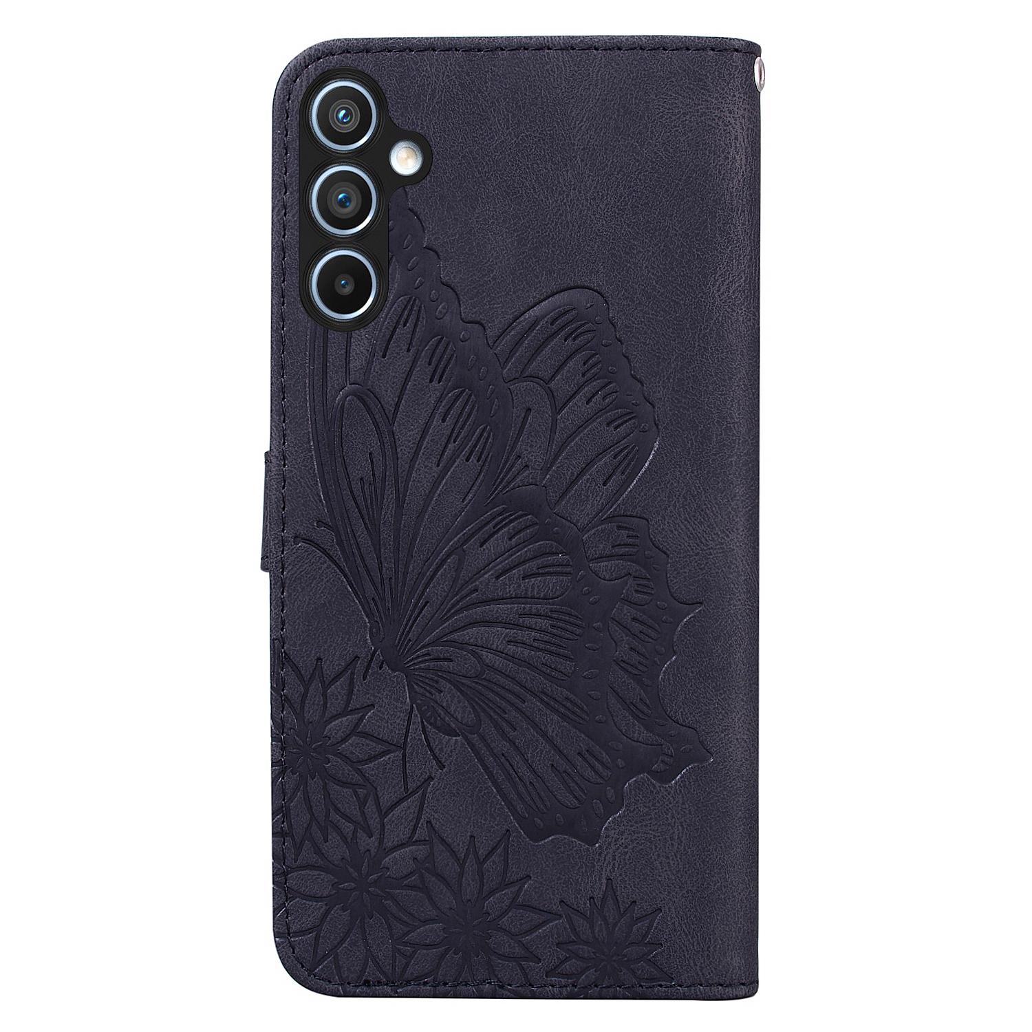BoekCover Etui Hoes voor Samsung Galaxy A36 - A56  -  Zwart   -  Vlinder  - Reliëf