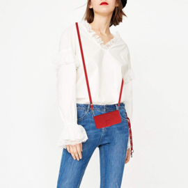 Hoes - Etui - Tas voor Samsung Galaxy A57  - Met Schouder - Draagkoord -  Rood -  Zonnebloem Reliëf