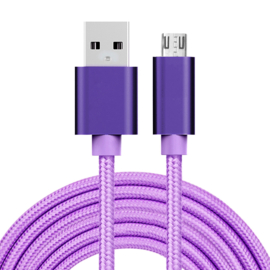 USB 2.0 - Micro USB Oplader en Data Kabel - 3  meter - Paars