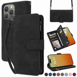 Portemonnee - Etui  Tas voor iPhone 15 Pro Max - Met Schouder - Draagkoord -  Zwart