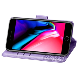 Boek-Cover Hoes Etui voor iPhone SE  - iPhone 7 - 8 -   Paars   -   Vlinder Relief