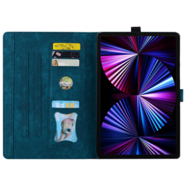 Luxe Bescherm-Etui Hoes Map voor Apple iPad 10 - 11 -  A16 - 10.9 -    Bloemen en Kat -  Blauw