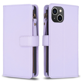 9 Pas - Portemonnee Etui Hoes voor iPhone 15    -    Lila