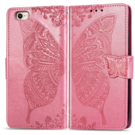 Boek-Cover Hoes Etui voor iPhone SE  - iPhone 7 - 8 -   Roze    -   Vlinder Relief