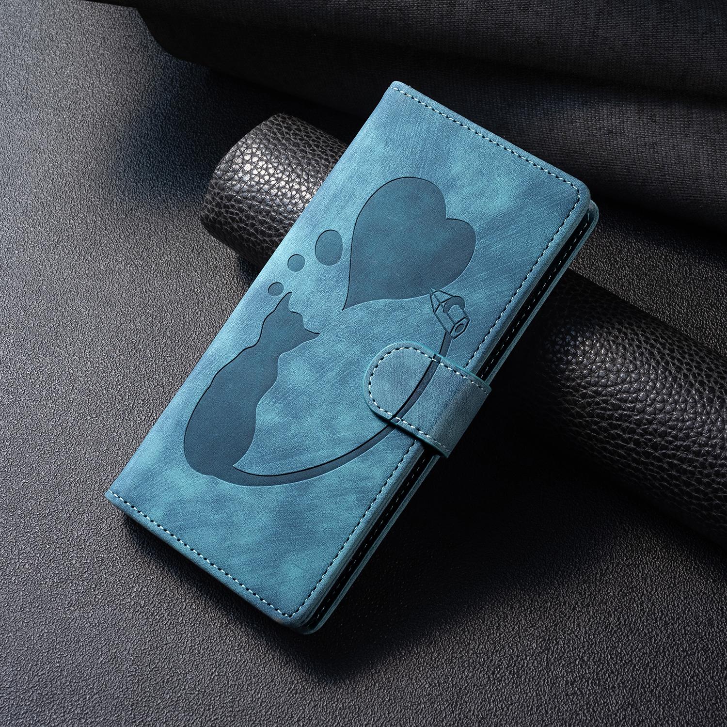 BoekCover Hoes Etui voor Samsung Galaxy A56 - A36  -  Kat en Hart  - Groen-Blauw  - Reliëf