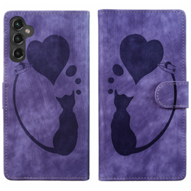 BoekCover Hoes Etui voor Samsung Galaxy A56 - A36  -  Kat en Hart  - Paars  - Reliëf