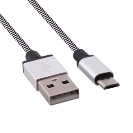 USB 2.0 - Micro USB Oplader en Data Kabel - 1  meter - Zilver  - Zwart