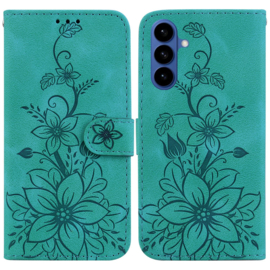 BoekCover Etui Hoes voor Samsung Galaxy S26  -  Turquoise   -  Lelie  - Reliëf - v1