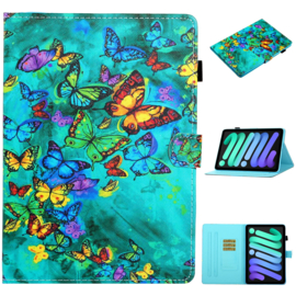 Luxe Bescherm-Etui Hoes Map voor iPad Mini 6 - Mini 7   -    Vlinders  -  Groen