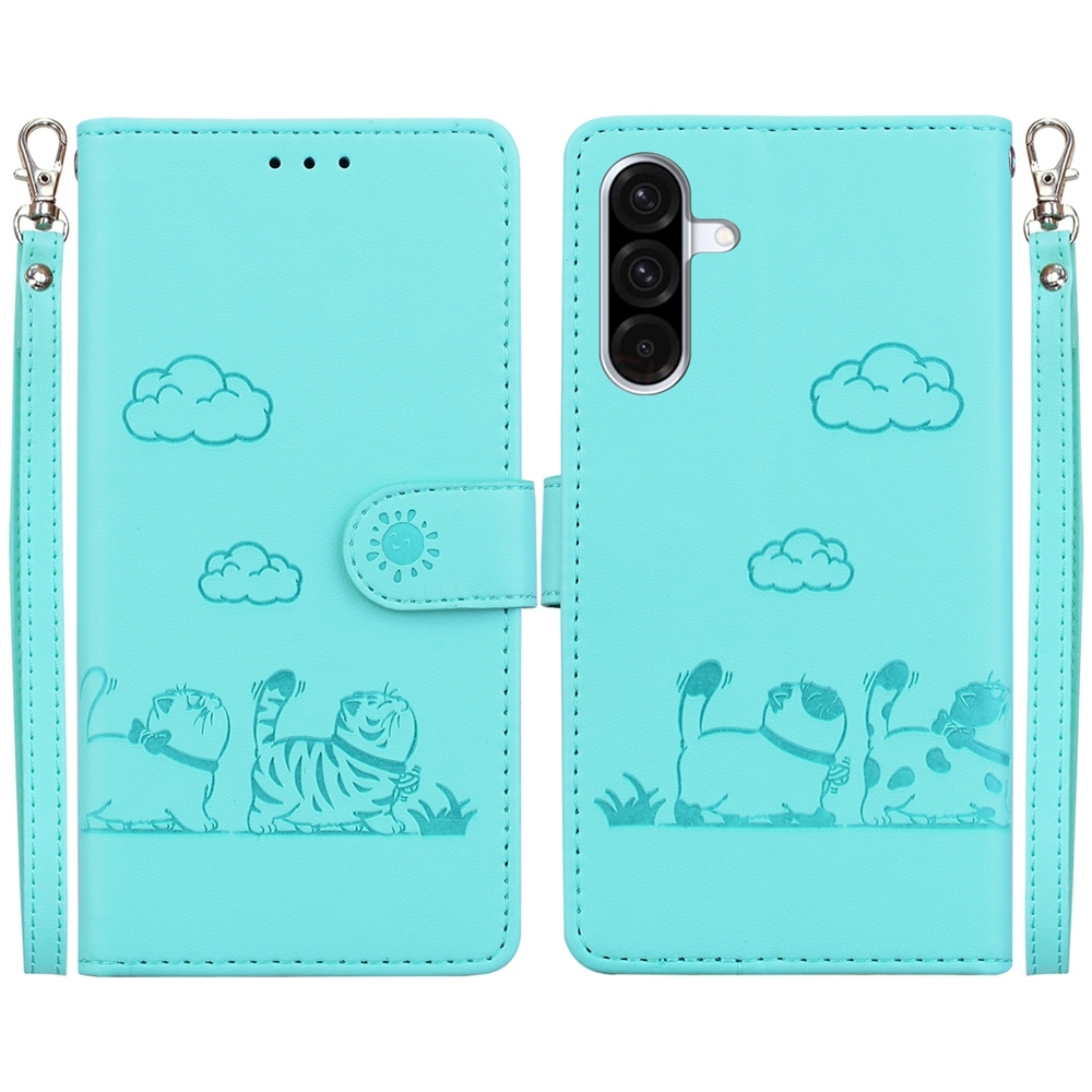 BookCover Hoes Etui voor Samsung Galaxy A56 - A36  -  Cartoon Cats  - Mint-Groen   - Reliëf