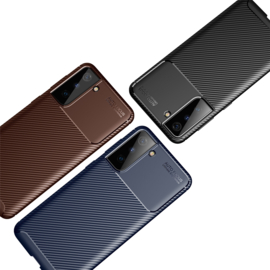 Carbon TPU Bescherm-Hoes Skin voor Samsung Galaxy S21 FE Edition - Blauw  - SM-G990