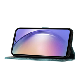 BookCover Hoes Etui voor Samsung Galaxy A55  -  Groen - Vlinders en Kat - Reliëf