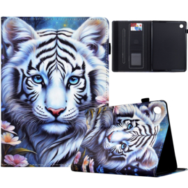 Luxe Bescherm-Etui Hoes Map voor Samsung Galaxy Tab A9 Plus  - 11    "Sneeuw Tijger"   Wit