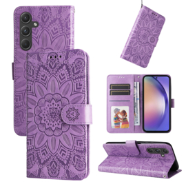 BookCover Hoes Etui voor Samsung Galaxy A55  -  Paars - Bloem-Motief in Reliëf